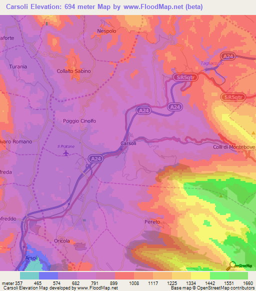 Carsoli,Italy Elevation Map