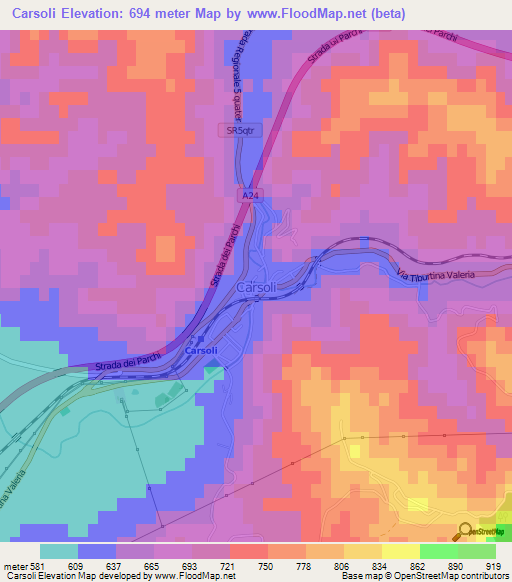 Carsoli,Italy Elevation Map