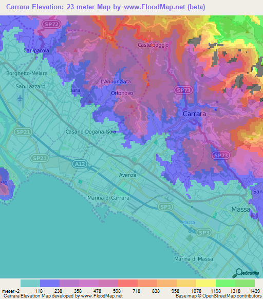 Carrara,Italy Elevation Map