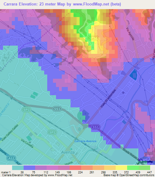 Carrara,Italy Elevation Map