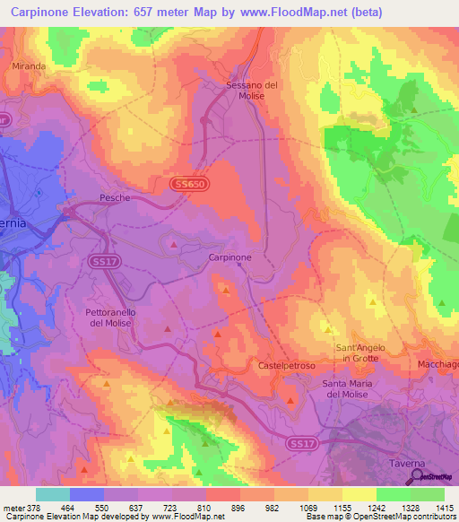 Carpinone,Italy Elevation Map