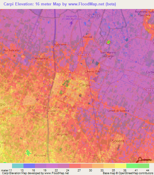 Carpi,Italy Elevation Map