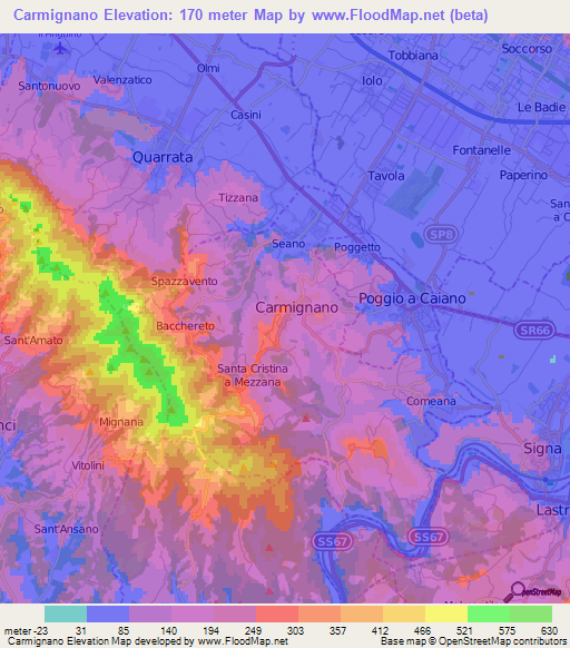 Carmignano,Italy Elevation Map