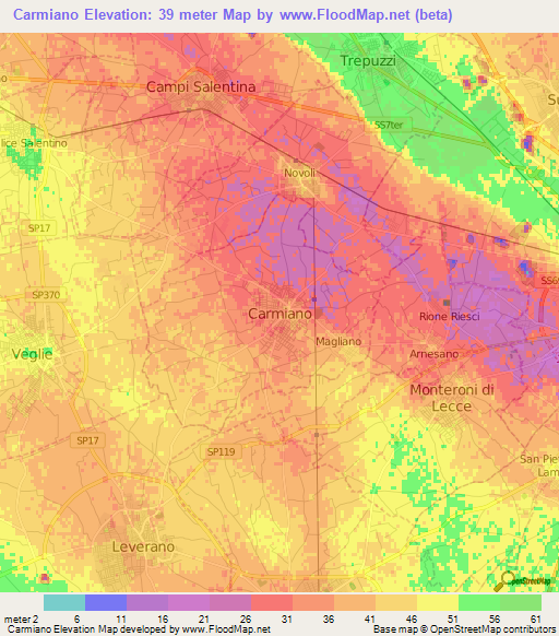 Carmiano,Italy Elevation Map