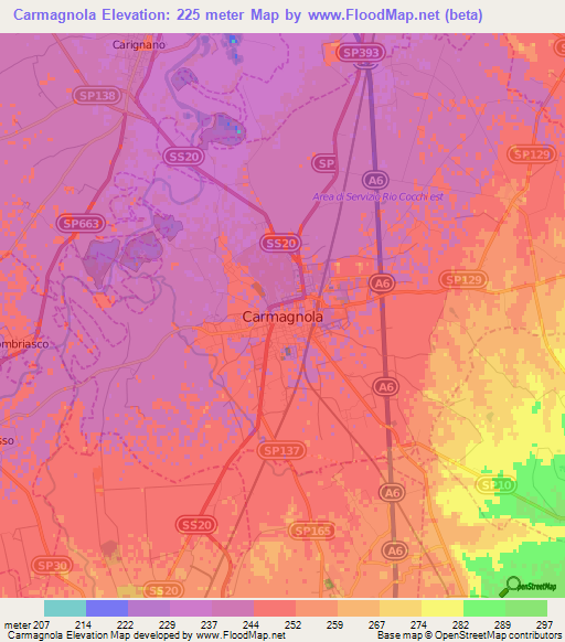 Carmagnola,Italy Elevation Map