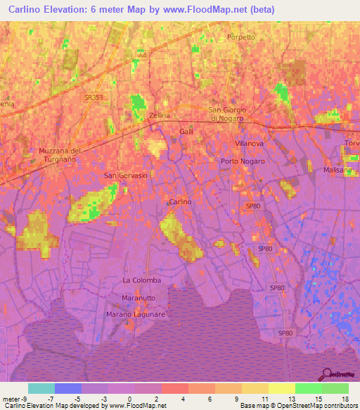 Carlino,Italy Elevation Map