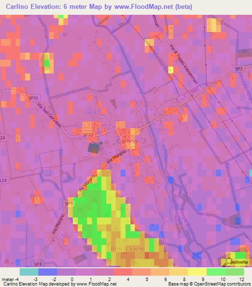 Carlino,Italy Elevation Map