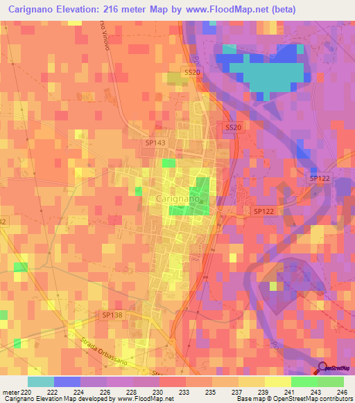 Carignano,Italy Elevation Map