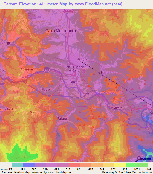 Carcare,Italy Elevation Map