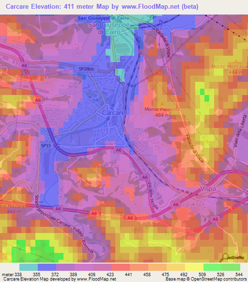 Carcare,Italy Elevation Map