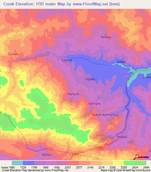 Corak,Turkey Elevation Map