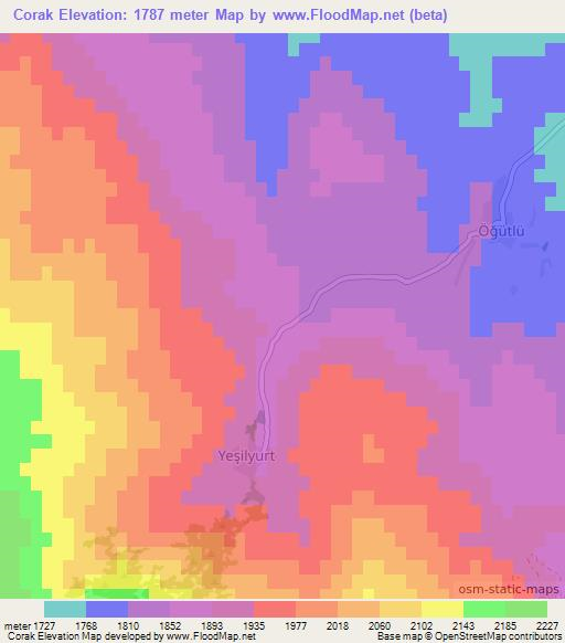 Corak,Turkey Elevation Map