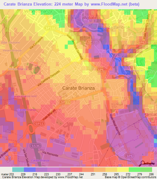 Carate Brianza,Italy Elevation Map