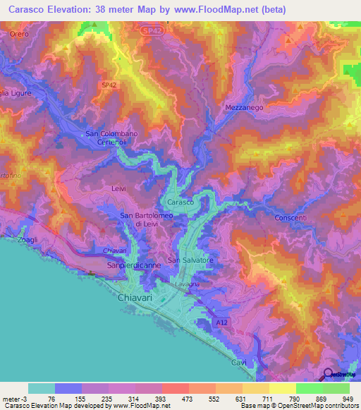 Carasco,Italy Elevation Map