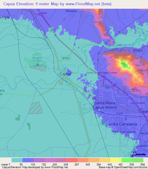 Capua,Italy Elevation Map