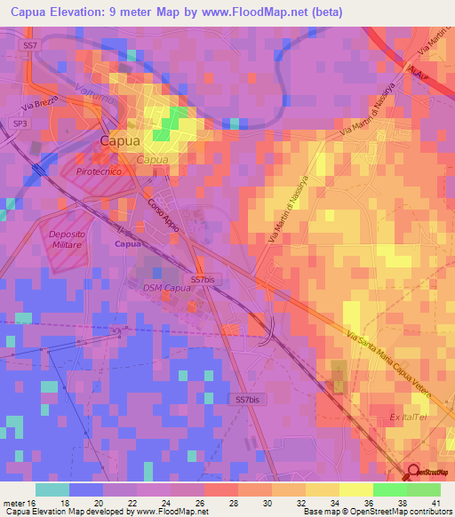 Capua,Italy Elevation Map