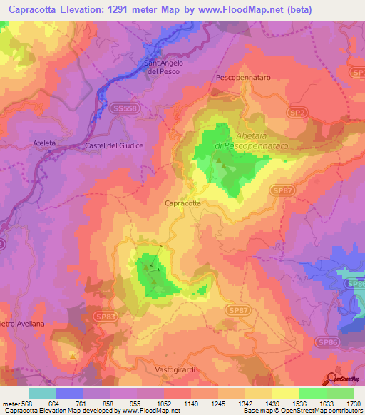 Capracotta,Italy Elevation Map