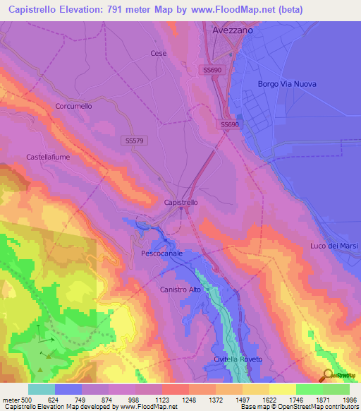 Capistrello,Italy Elevation Map