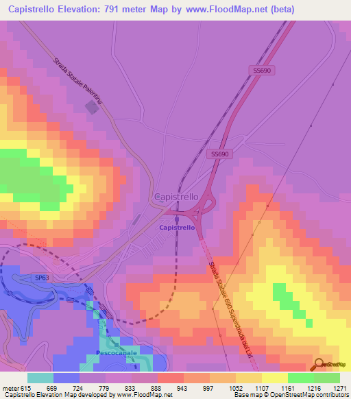 Capistrello,Italy Elevation Map