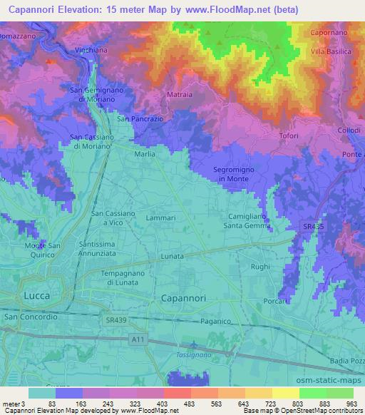 Capannori,Italy Elevation Map