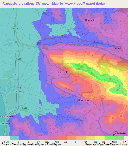 Capaccio,Italy Elevation Map