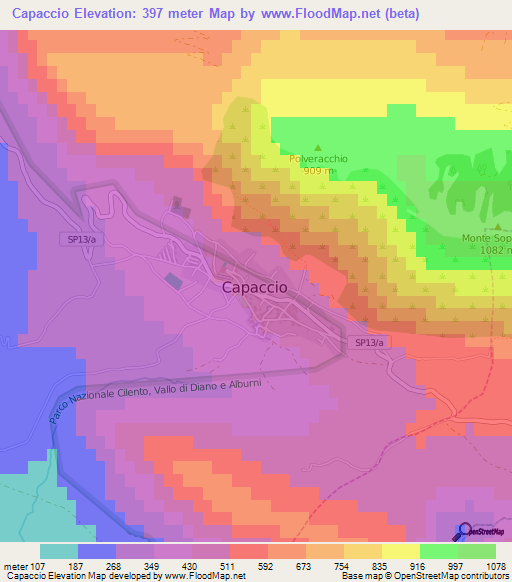 Capaccio,Italy Elevation Map