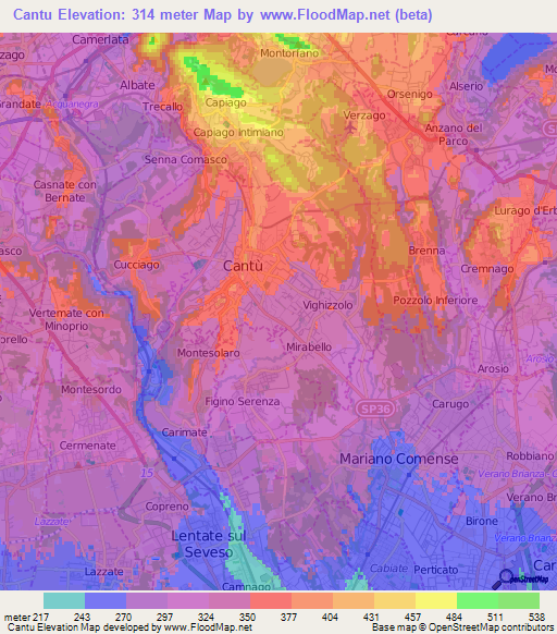 Cantu,Italy Elevation Map