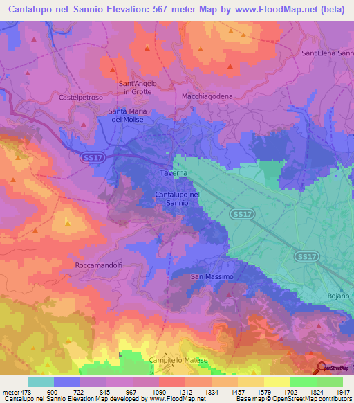 Cantalupo nel Sannio,Italy Elevation Map