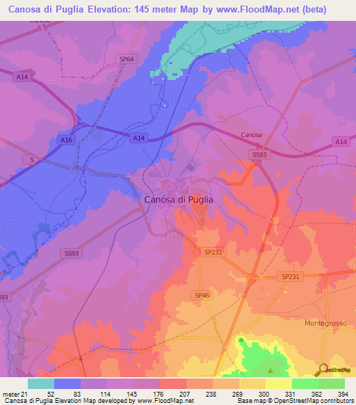 Canosa di Puglia,Italy Elevation Map
