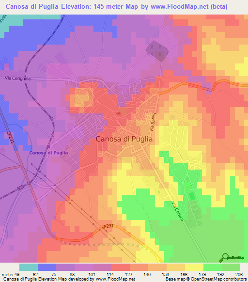 Canosa di Puglia,Italy Elevation Map