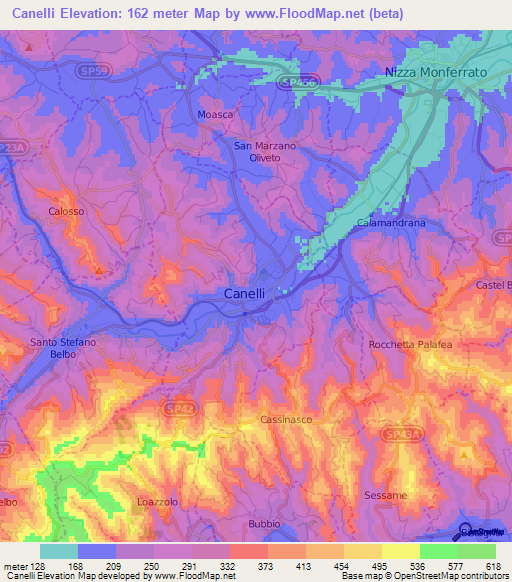 Canelli,Italy Elevation Map