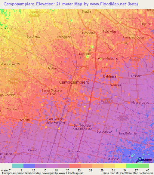 Camposampiero,Italy Elevation Map