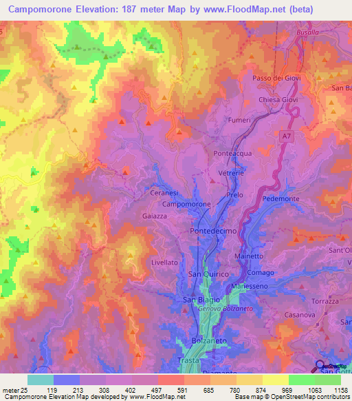 Campomorone,Italy Elevation Map