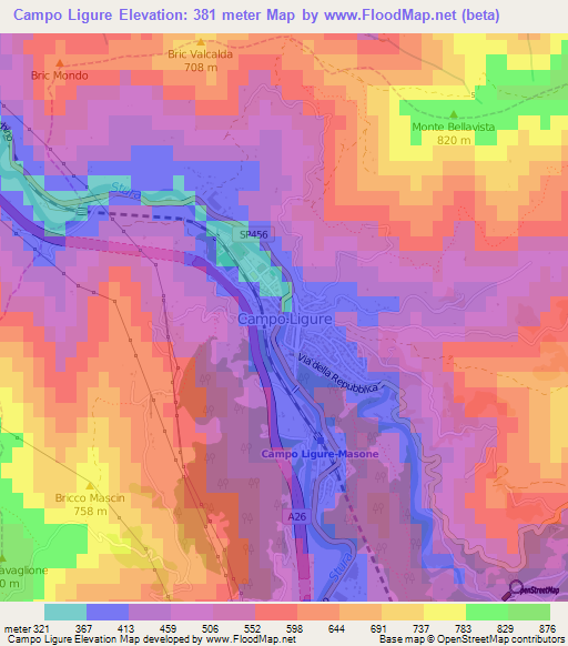 Campo Ligure,Italy Elevation Map