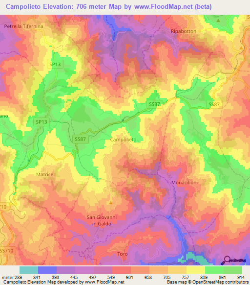 Campolieto,Italy Elevation Map