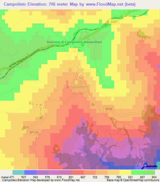 Campolieto,Italy Elevation Map