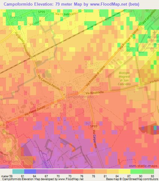 Campoformido,Italy Elevation Map