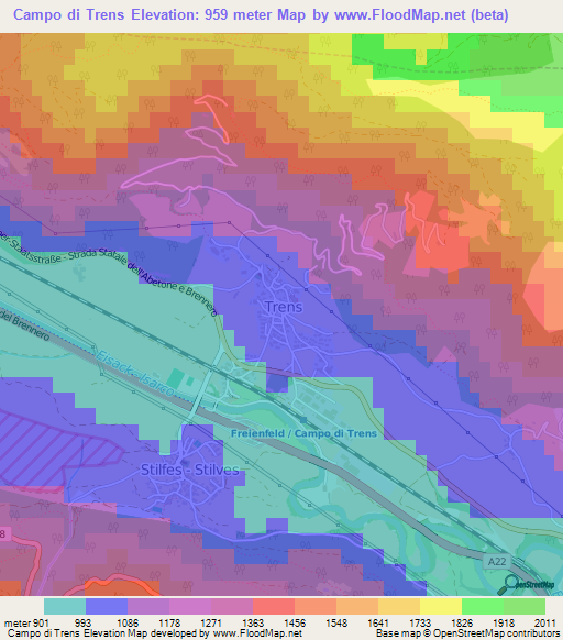 Campo di Trens,Italy Elevation Map