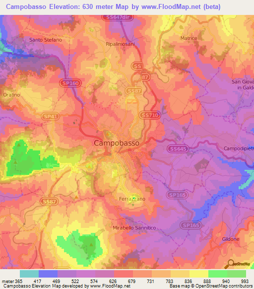 Campobasso,Italy Elevation Map