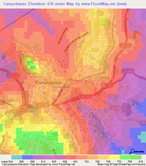 Campobasso,Italy Elevation Map