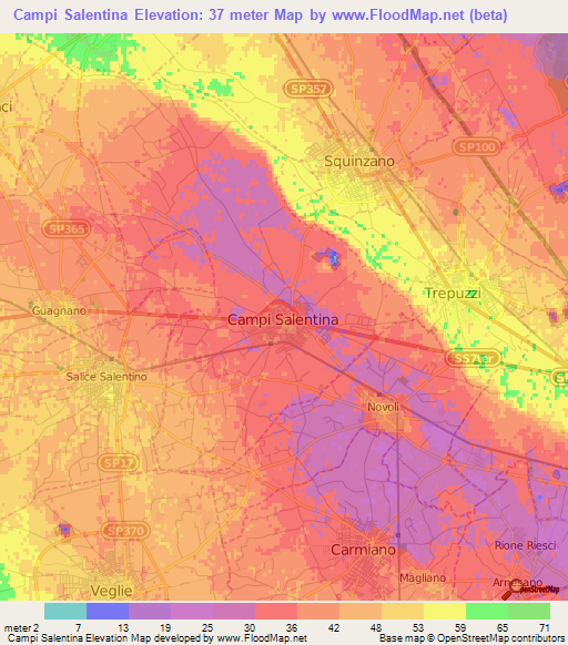 Campi Salentina,Italy Elevation Map