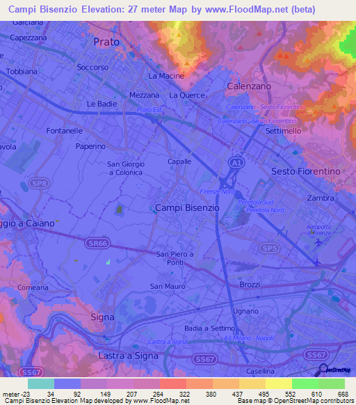 Campi Bisenzio,Italy Elevation Map