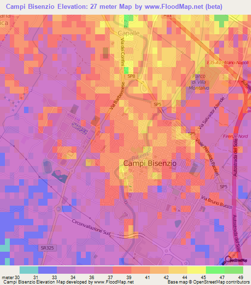 Campi Bisenzio,Italy Elevation Map