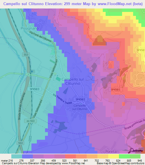 Campello sul Clitunno,Italy Elevation Map