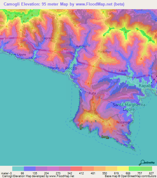 Camogli,Italy Elevation Map