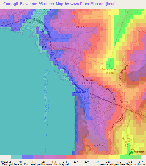 Camogli,Italy Elevation Map