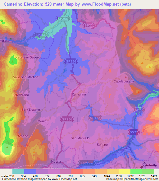 Camerino,Italy Elevation Map