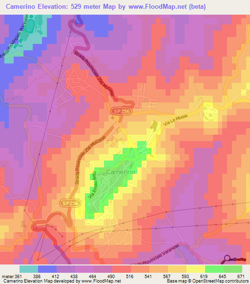 Camerino,Italy Elevation Map