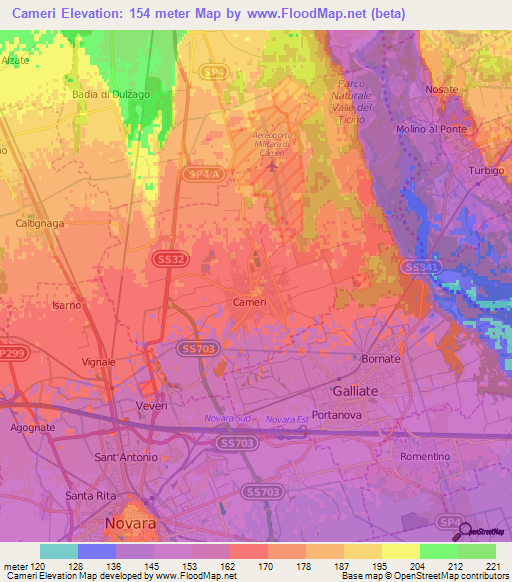 Cameri,Italy Elevation Map