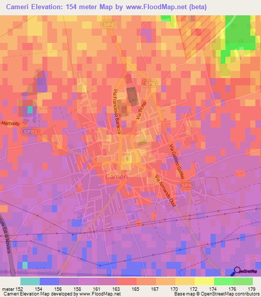 Cameri,Italy Elevation Map